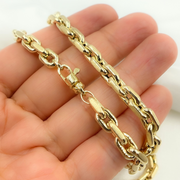 14K Yellow Hollow Gold Smooth and Textured Oval Link Necklace